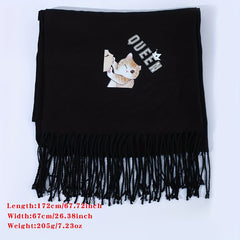 Cartoon Cat Decor Fringe Trim Scarf Casual Shawl Wrap Head Wrap