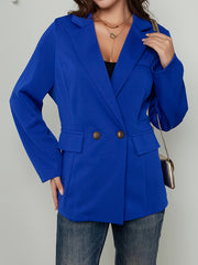 Solid Long Sleeve Blazer Double Breast Button
