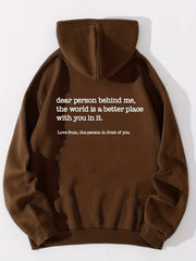 Letter Print Kangaroo Pocket Hoodie Casual Long Sleeve Drawstring Hoodies