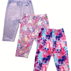 3pcs Girls' Casual Shorts Leggings Unicorn Starry Sky Bike Dance Shorts