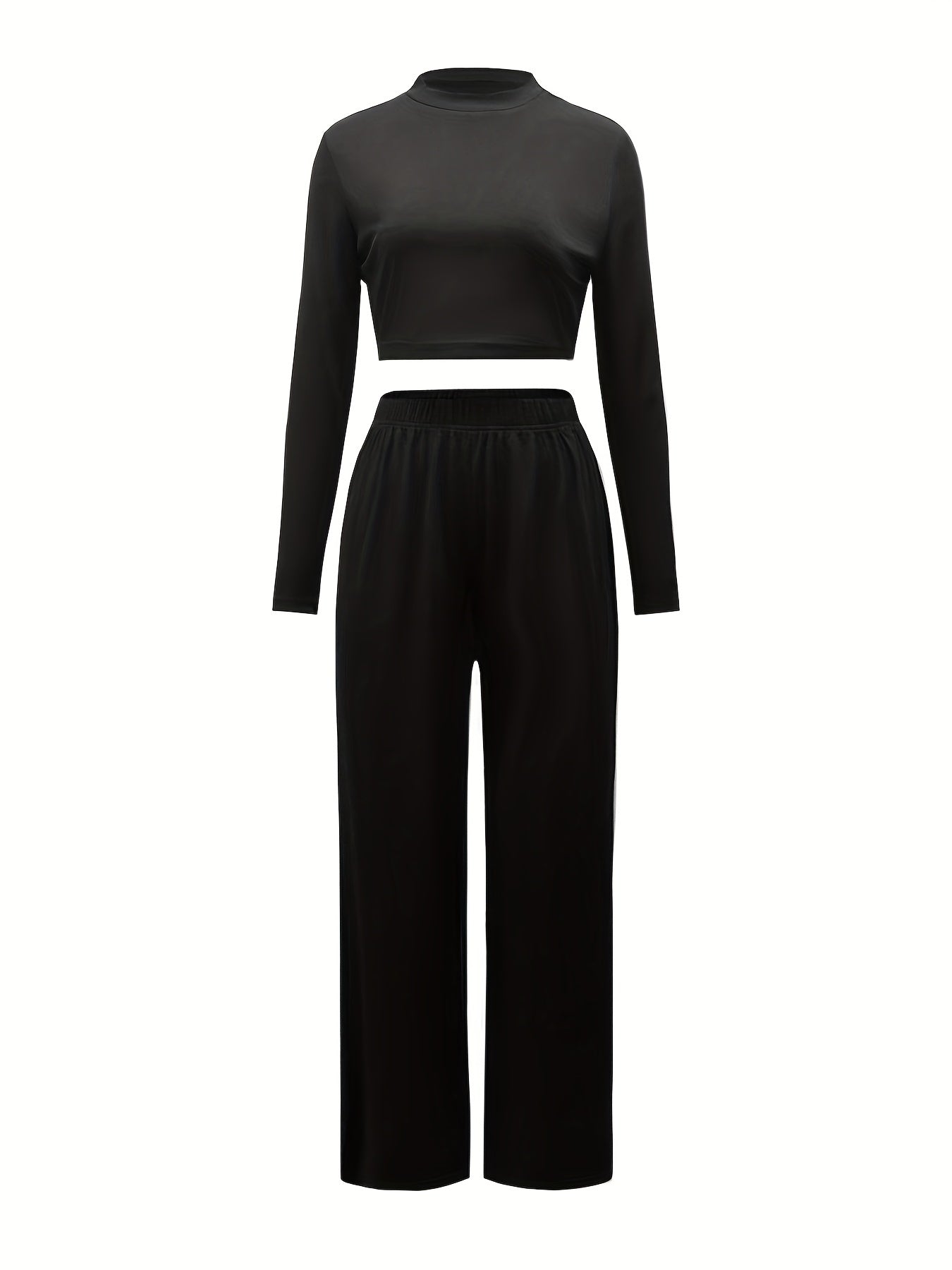 Casual Two-piece Set Long Sleeve Slim Crop Top & Pants