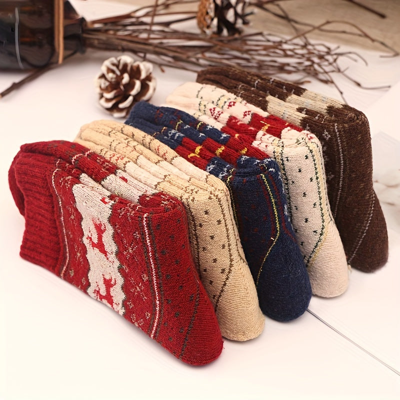 Elk Print Christmas Mid Tube Socks Women's Stockings