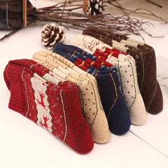 Elk Print Christmas Mid Tube Socks Women's Stockings