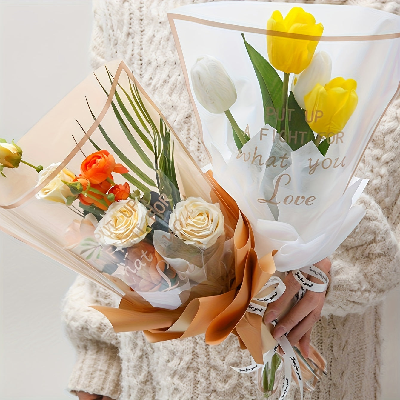50pcs Golden Edge Transparent Waterproof Flower Packaging Bags