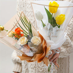 50pcs Golden Edge Transparent Waterproof Flower Packaging Bags