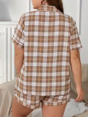 Plaid Pajama Set Short Sleeve Button Up Shirt & Shorts