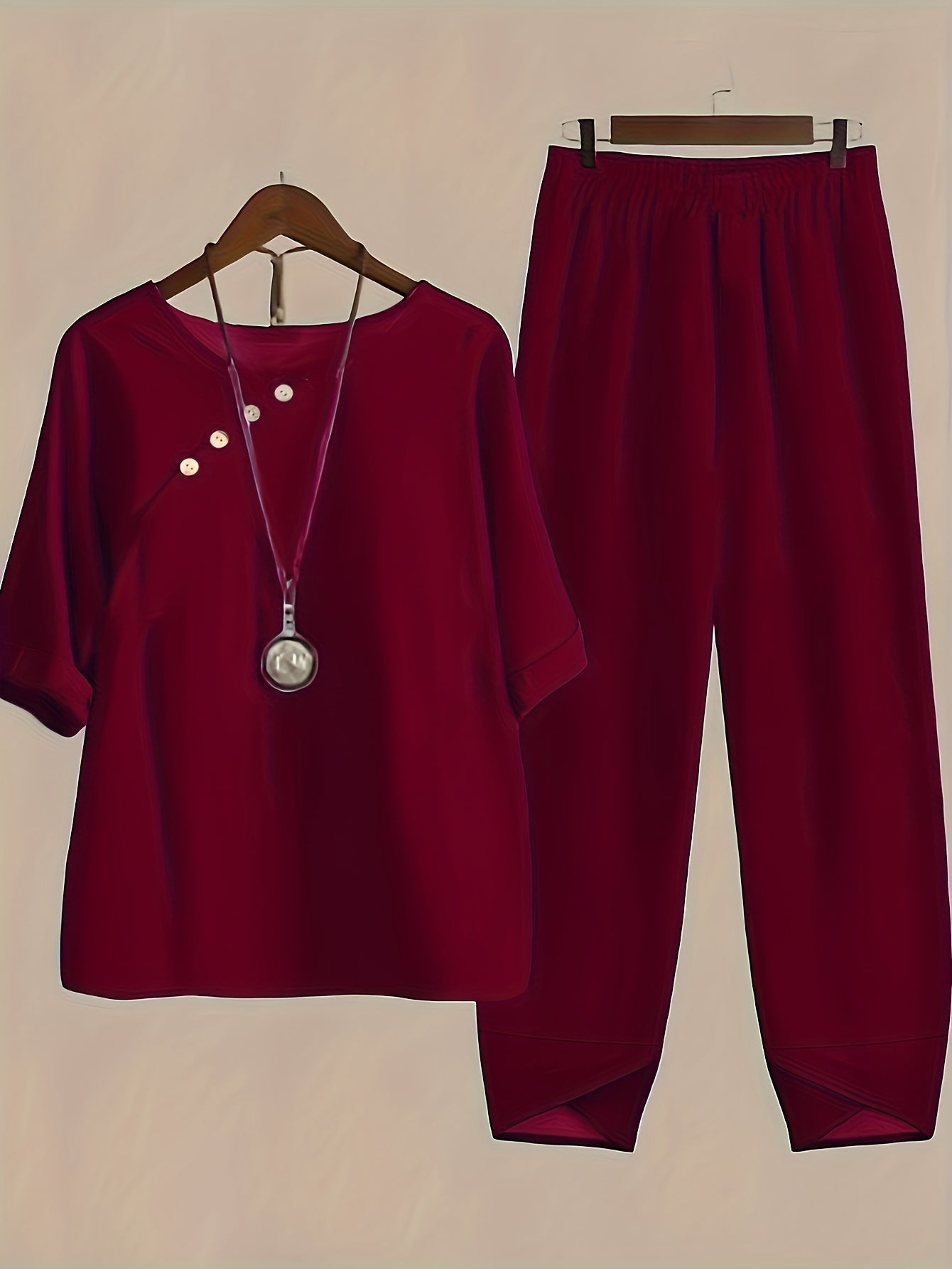 Casual Two piece Set Crew Neck Half Sleeve Tops & Elastic Waist Pants