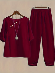 Casual Two piece Set Crew Neck Half Sleeve Tops & Elastic Waist Pants