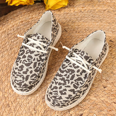 Leopard Print Women's Skate Shoes Lace Up Canvas Shoes