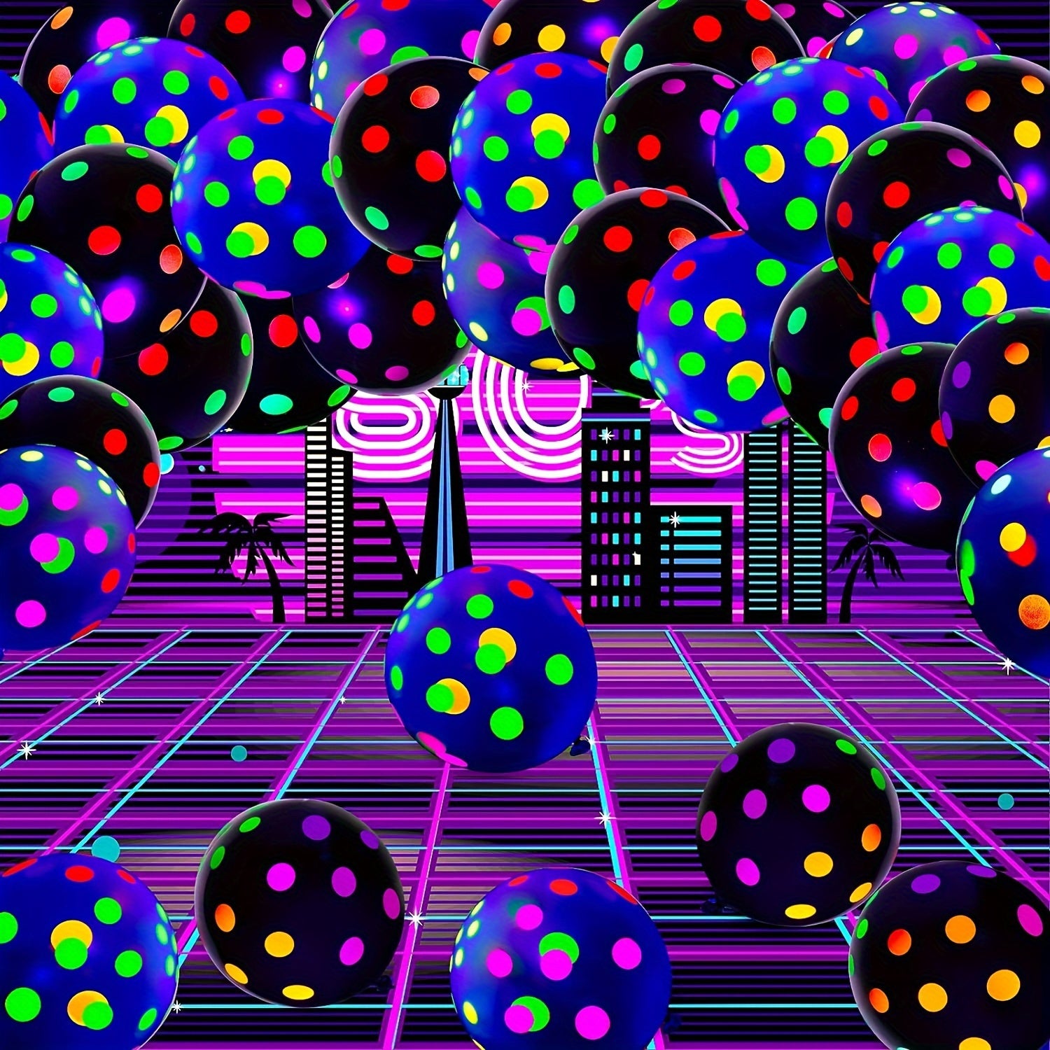 Neon Polka Dot Blacklight Balloons - Glow In The Dark Balloons