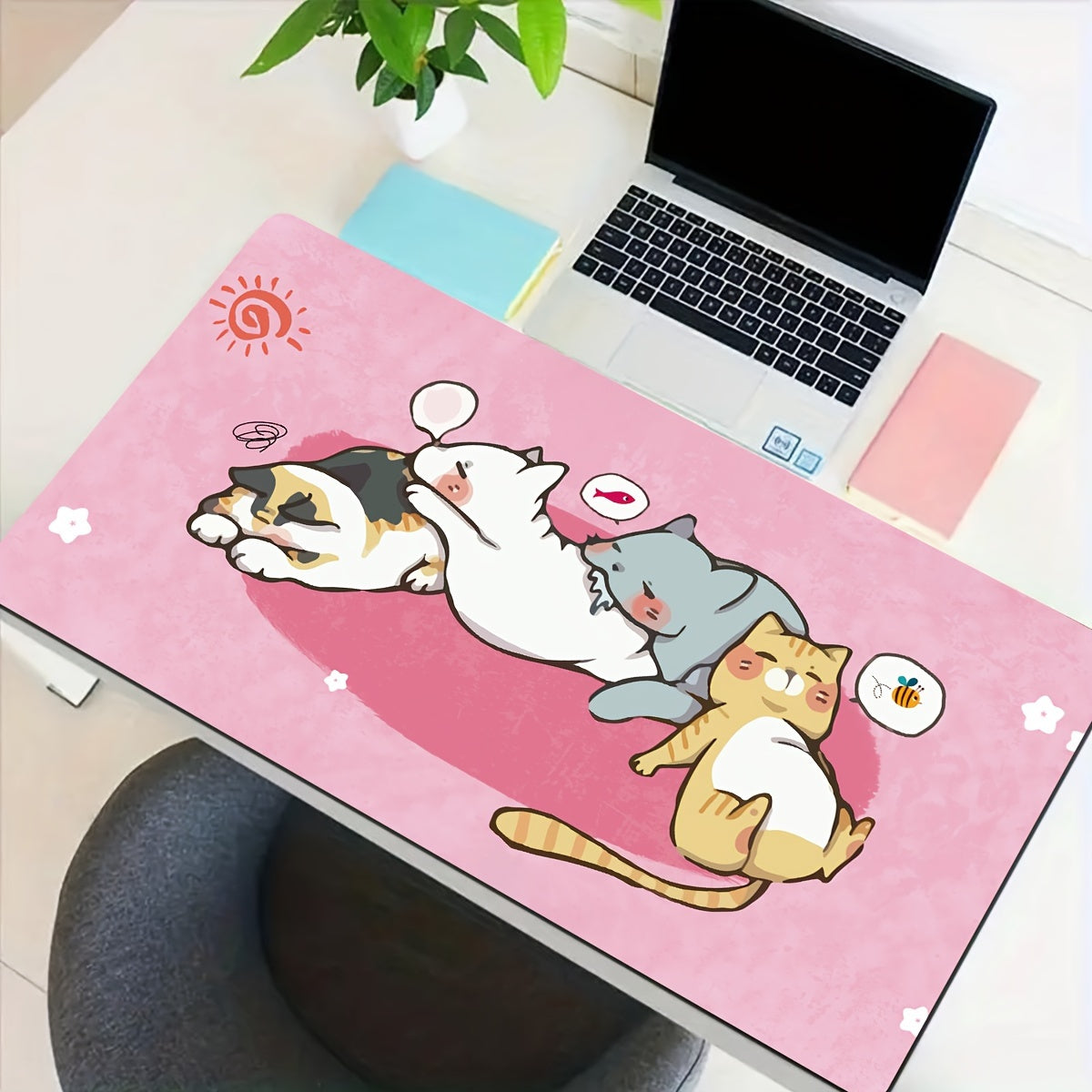 Pink Cat Large Mouse Pad Non Slip Office Desk Mat