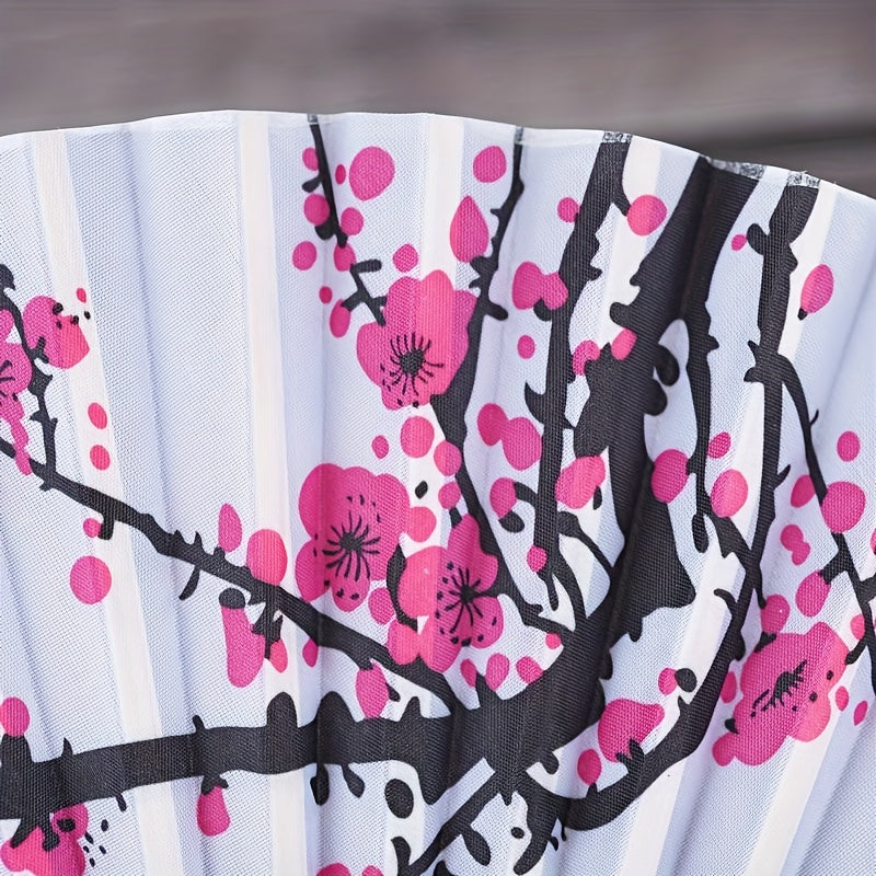 Floral Bamboo Fan Traditional Classic Plum Blossom Cosplay Accessory
