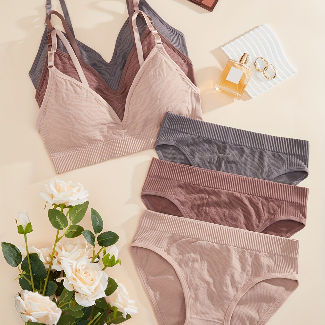3 Set Wirefree Push Up Bra & Panties Lingerie