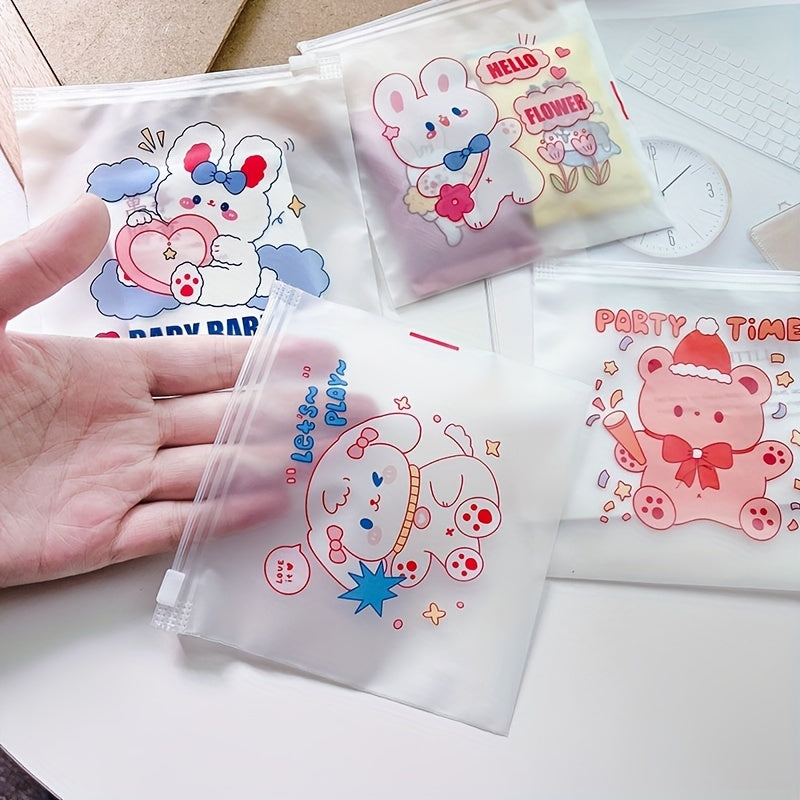 5pcs Cartoon Self-Sealing Plastic Bags for Snacks - Reusable Pouches
