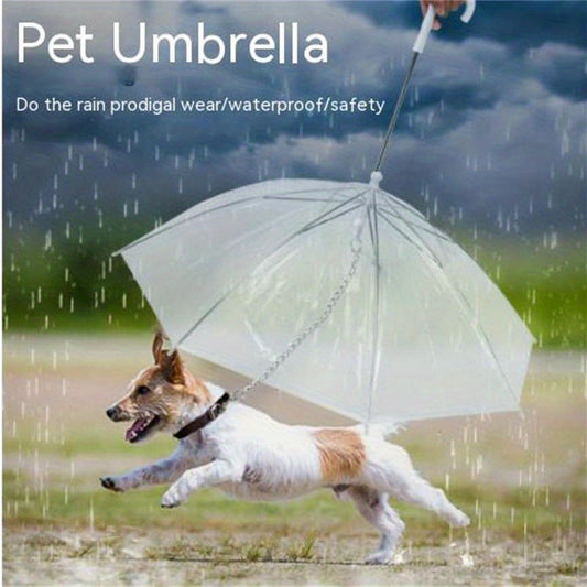 Pet Dog Transparent Umbrella Rainproof Walking Dog Leash Umbrella