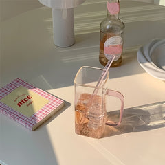 Square Transparent Glass Water Cup With Lid 6ml 15oz