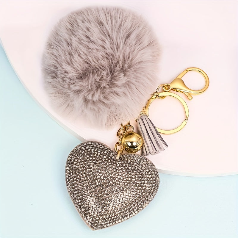 Velvet Keychain with Diamond and Wool Ball for Women's Bag