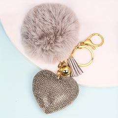 Velvet Keychain with Diamond and Wool Ball for Women's Bag