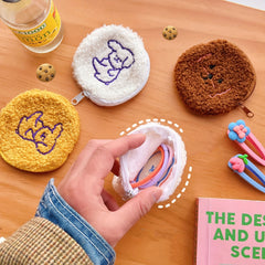 Cartoon Animal Plush Coin Purse Zipper Round Storage Bag for Earphone Key