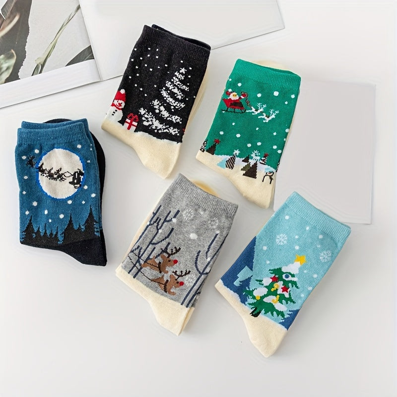 5 Pairs Christmas Pattern Socks Women's Stockings