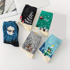 5 Pairs Christmas Pattern Socks Women's Stockings