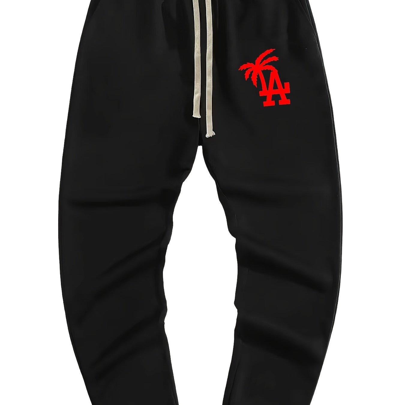 LA & Coconut Tree Print Drawstring Sweatpants Loose Fit Pants