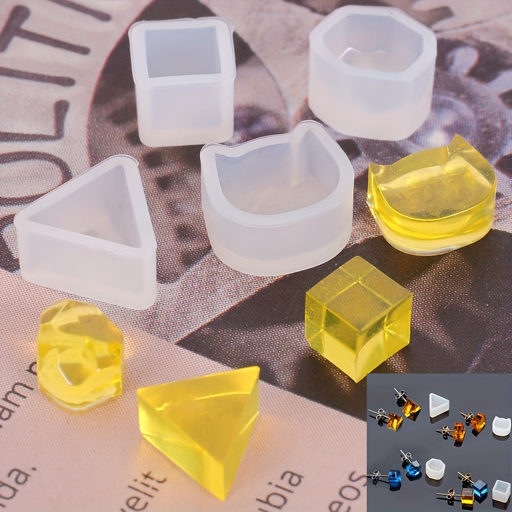 8pcs Stud Earrings Resin Crystal Epoxy Mold DIY Pendant Casting Silicone Mould