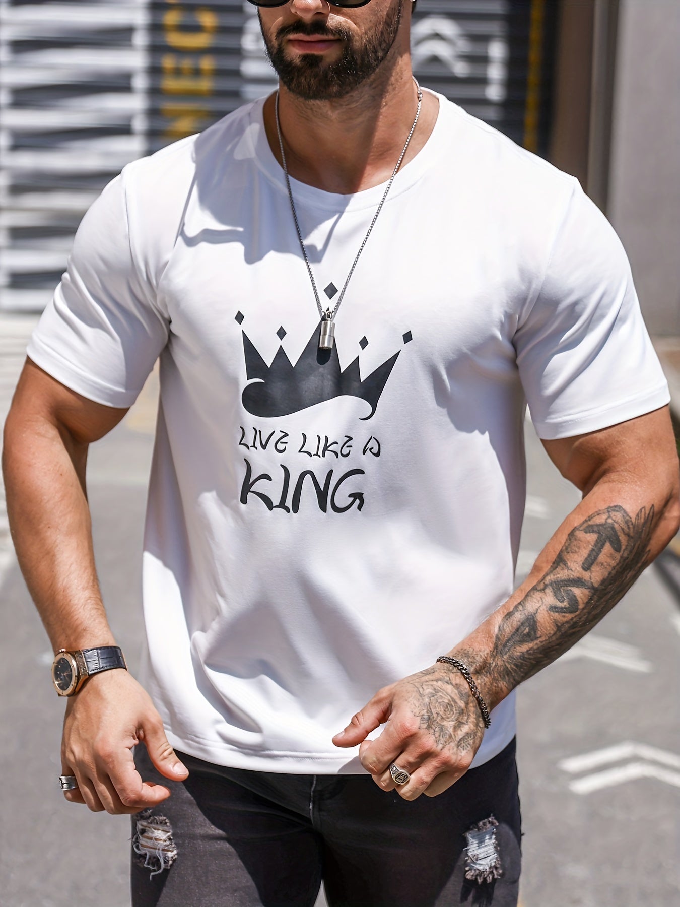 Crown & Like A King Graphic Crew Neck Tee for Men