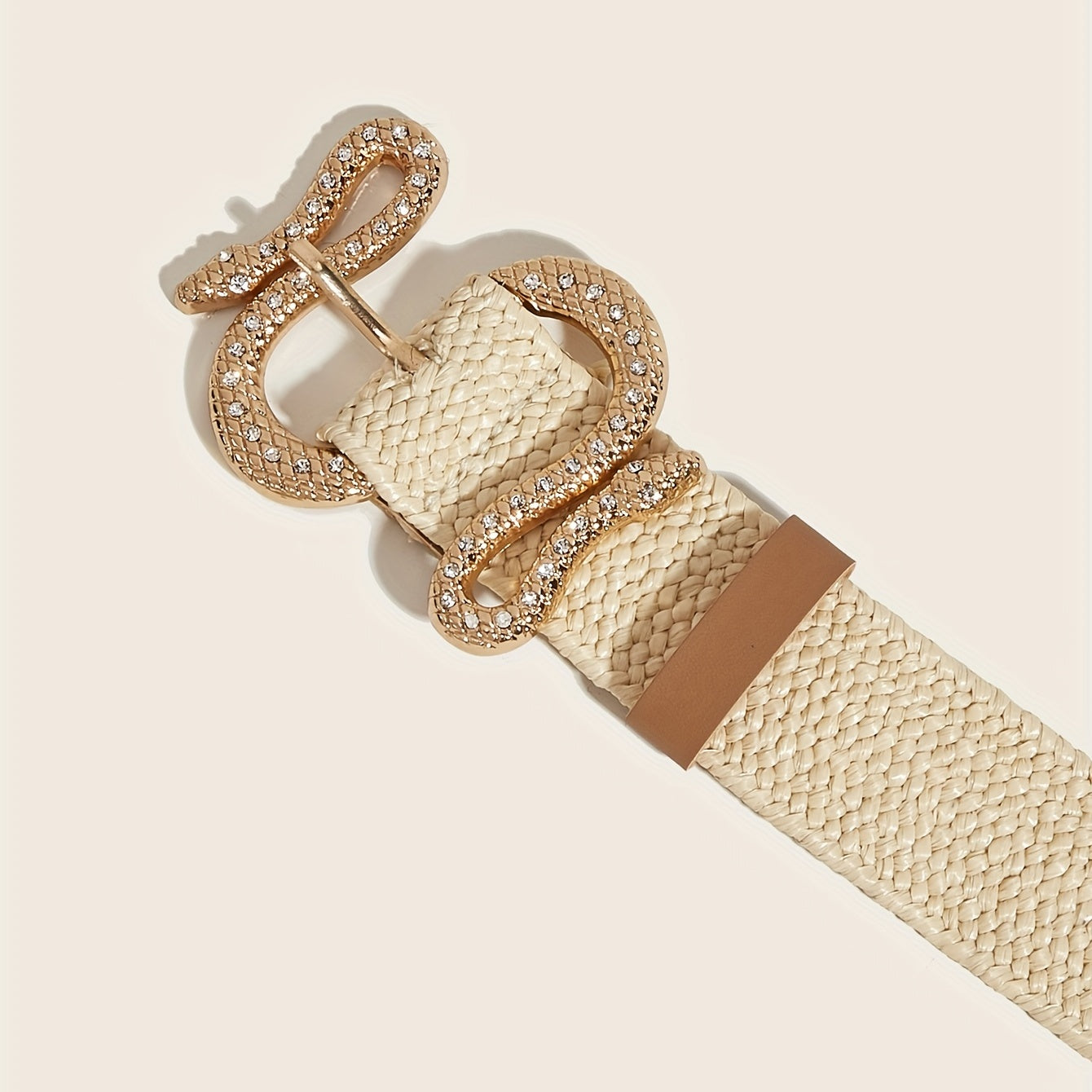 Snake Shape Buckle Straw Belt Beige Handwoven Casual Boho Girdle Elastic Beach