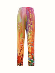 Floral Print Plus Size Sports Leggings, High Stretch Fitness Leggings
