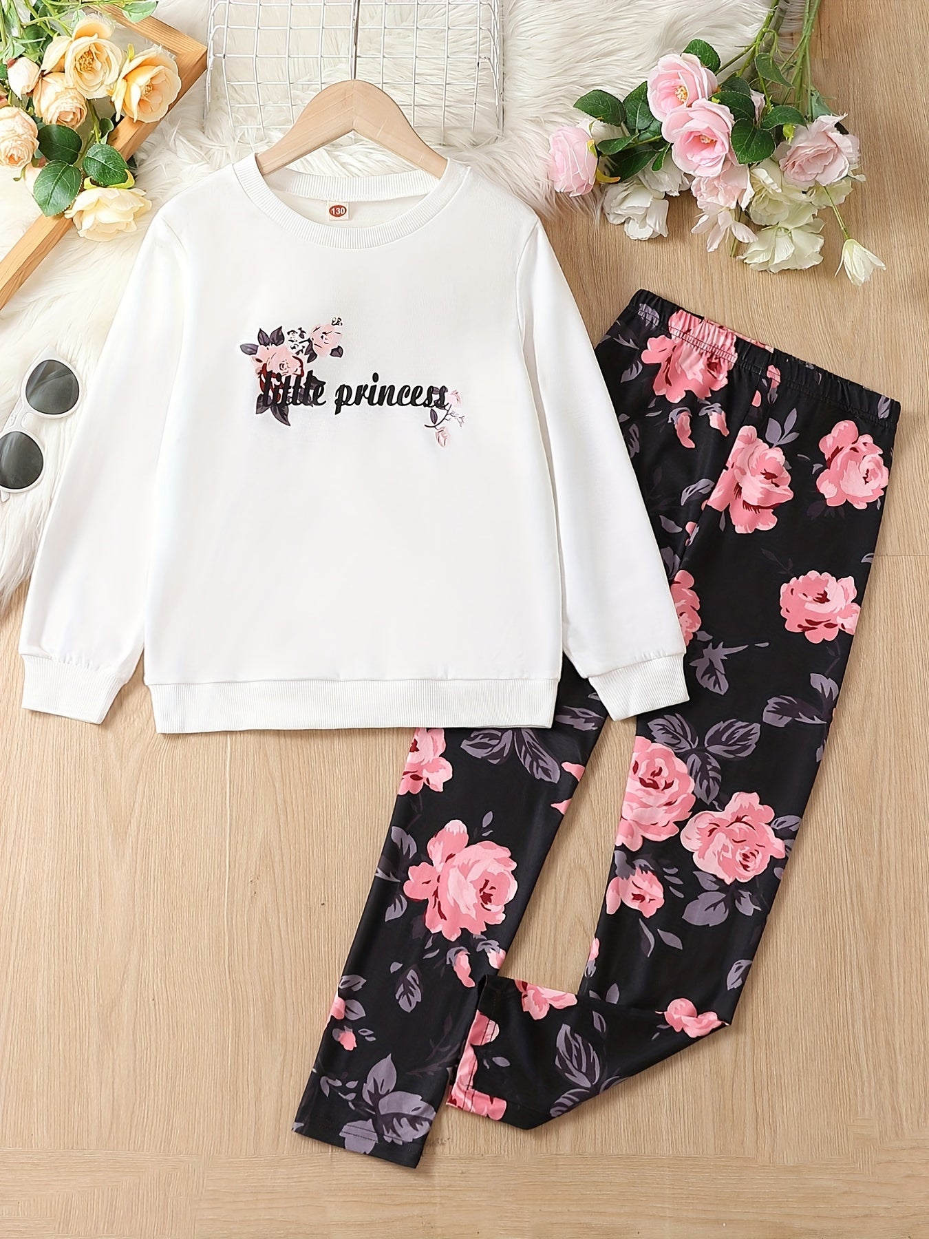 Girl's Floral 2pcs Sweatshirt & Leggings LITTLE PRINCESS Set