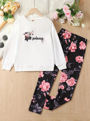 Girl's Floral 2pcs Sweatshirt & Leggings LITTLE PRINCESS Set