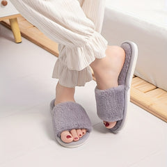 Women's Plush Open Toe Slippers Cozy Fuzzy Bedroom Shoes