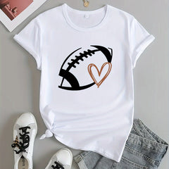 Football Heart Graphic Sports T-shirt Workout Top