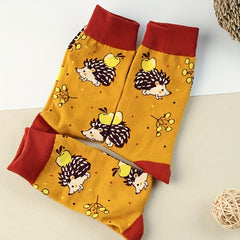 Cartoon Hedgehog Print Socks Comfy Mid Tube Women's Stockings