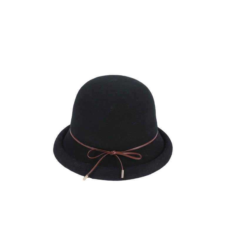 Women's Cloche Hat Thick Warm Fuzzy Bucket Hat with Bow Tie Decoration