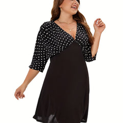 Women's Dot Print V Neck Mini Dress