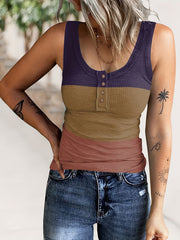 Scoop Neck Sleeveless Tank Top Casual Block Button Front