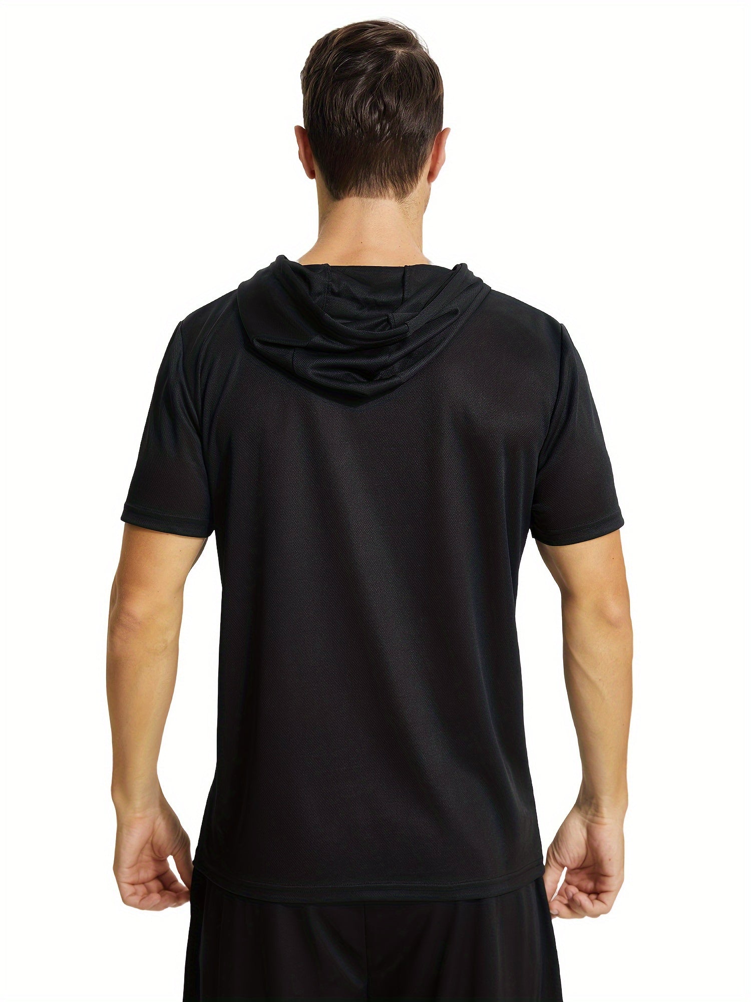 Men's Hooded Sports Short Sleeve T Shirt for Fitness Activities