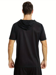 Men's Hooded Sports Short Sleeve T Shirt for Fitness Activities