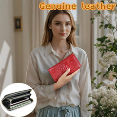 Cow Belt Texture Long Wallet with Wrist Strap