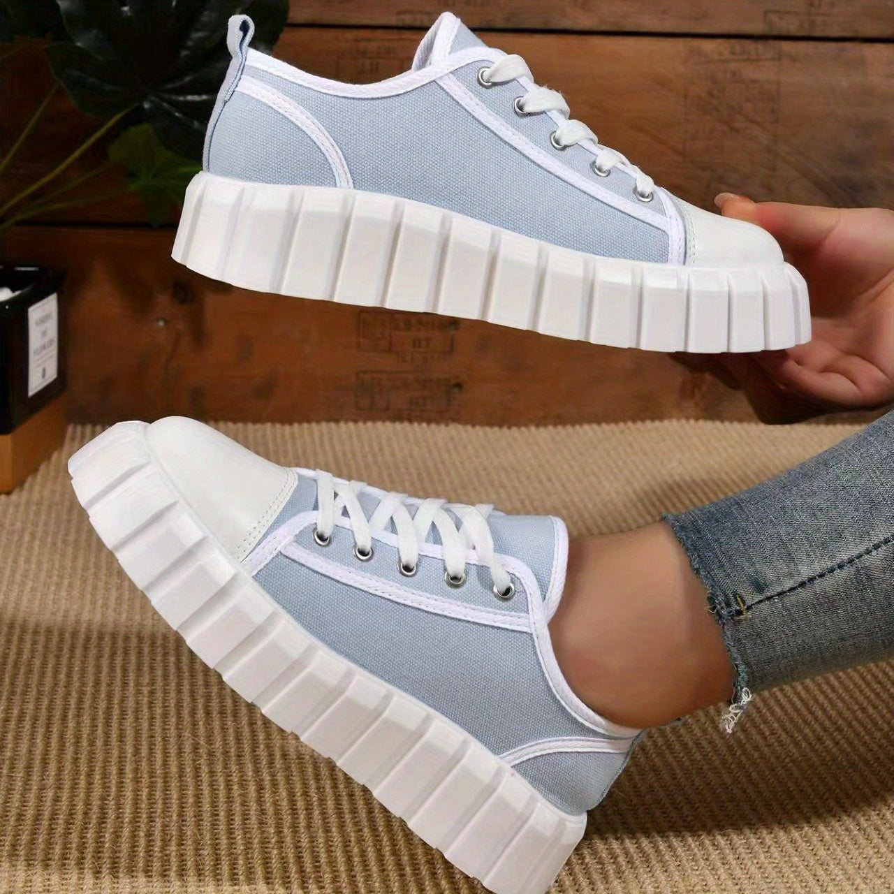 Women's Platform Canvas Shoes Casual Lace Up Low Top Sneakers