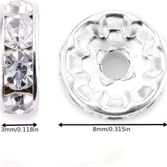 900pcs 8mm Rhinestone Spacer Beads 15 Colors