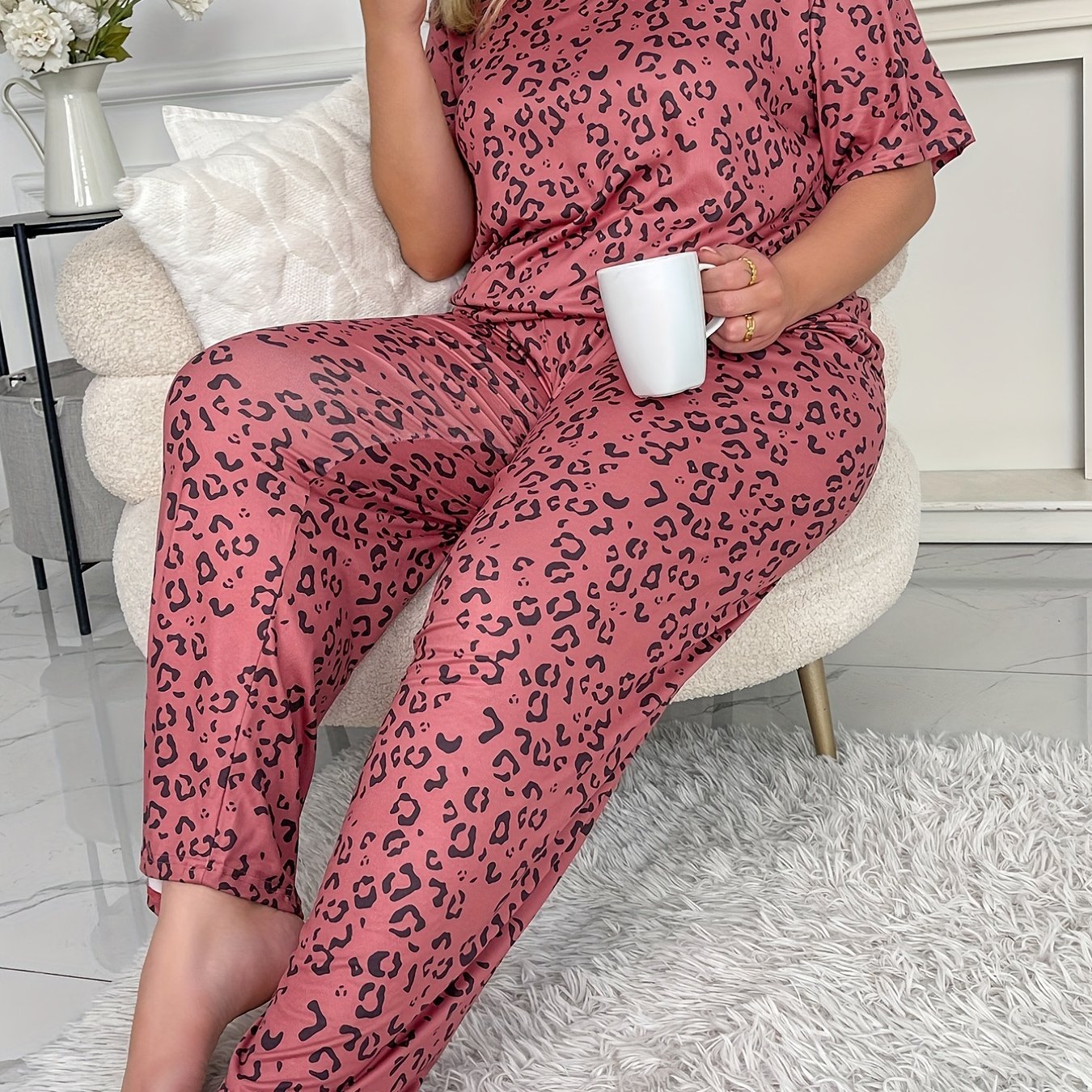 Leopard Print Tee & Pants Pajama Set