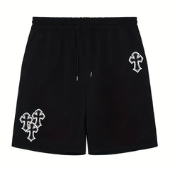 Men's Cross Print Casual Shorts Elastic Waist Gym Short Pants Spring