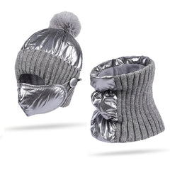 Men's 3pcs Hat Scarf Face Mask Set Autumn Winter Warm Knit Fleece Cap