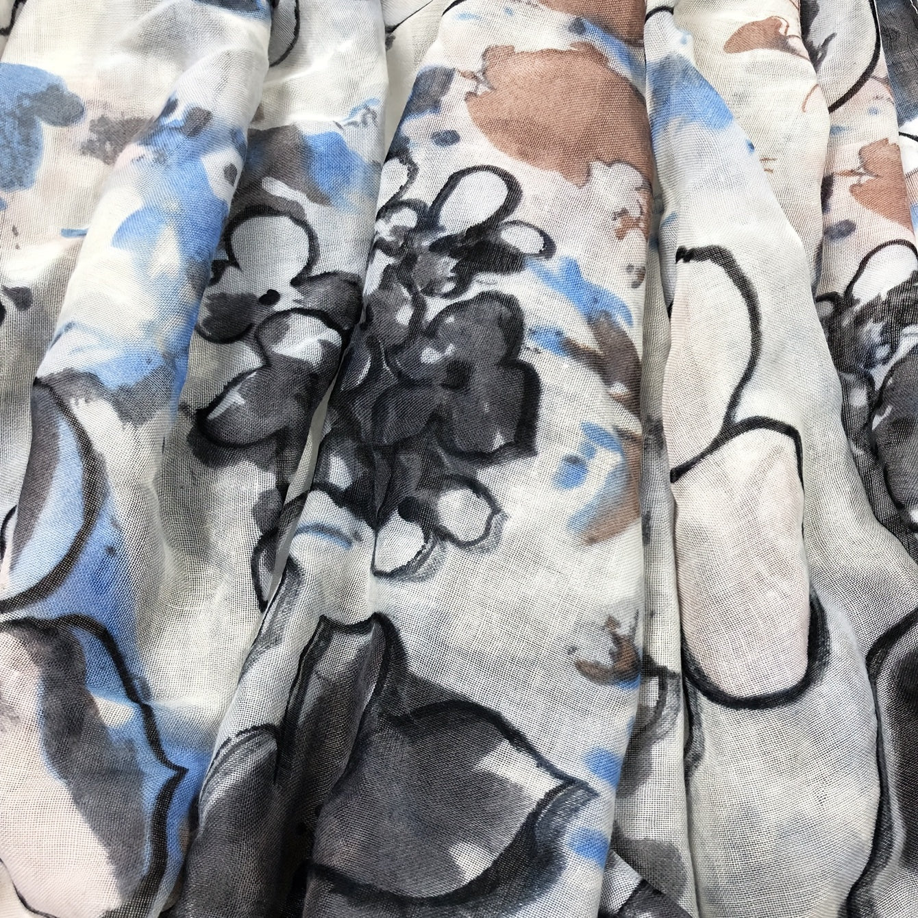 Gray Flower Print Scarf Vintage Tie Dye Shawl Lightweight Casual Head Wrap