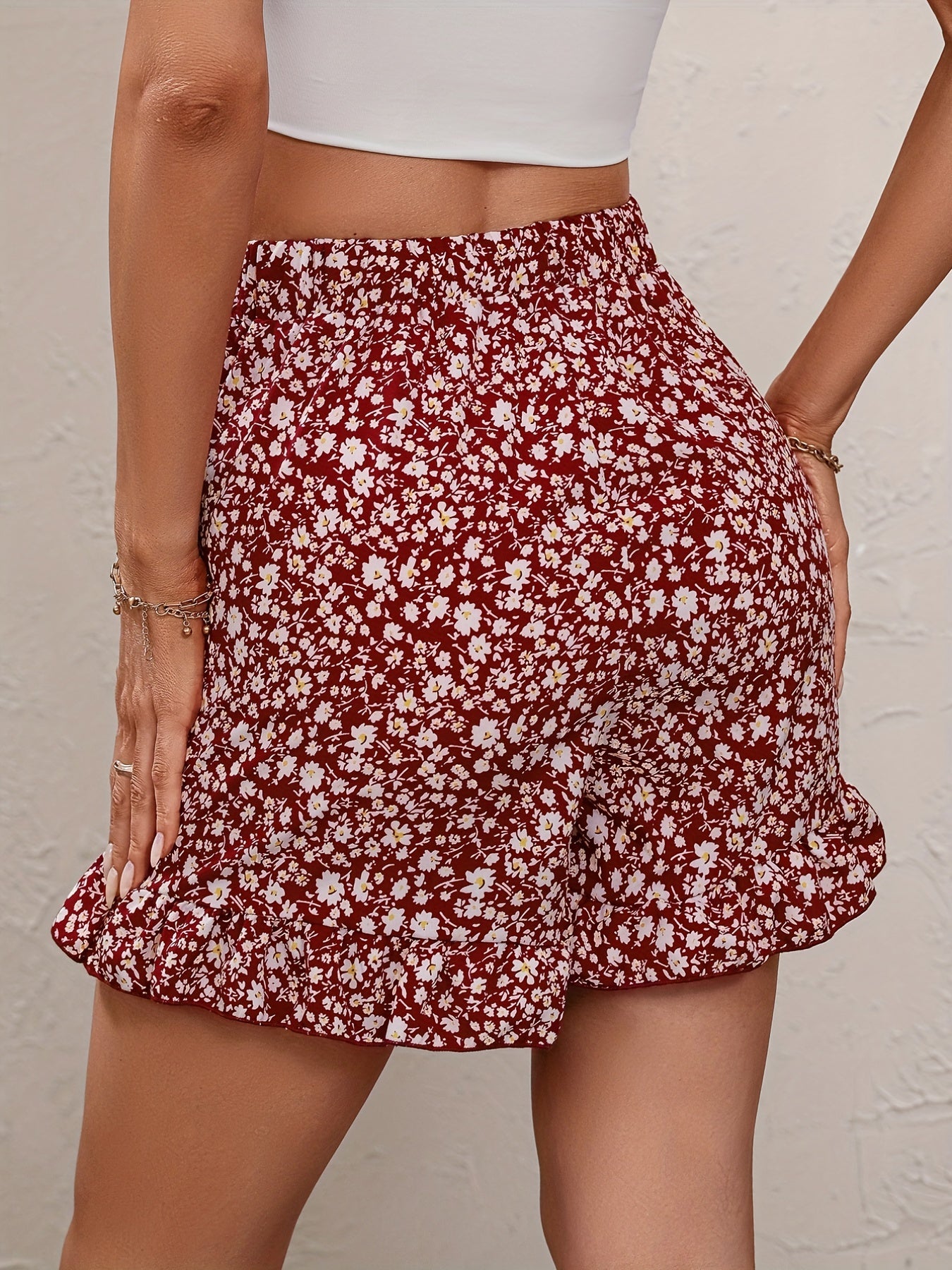 Floral Print Wrap Tie Shorts Casual Skort For Spring & Summer