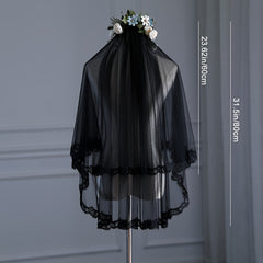 Romantic Floral Bridal Veil with Lace Trim for Brides