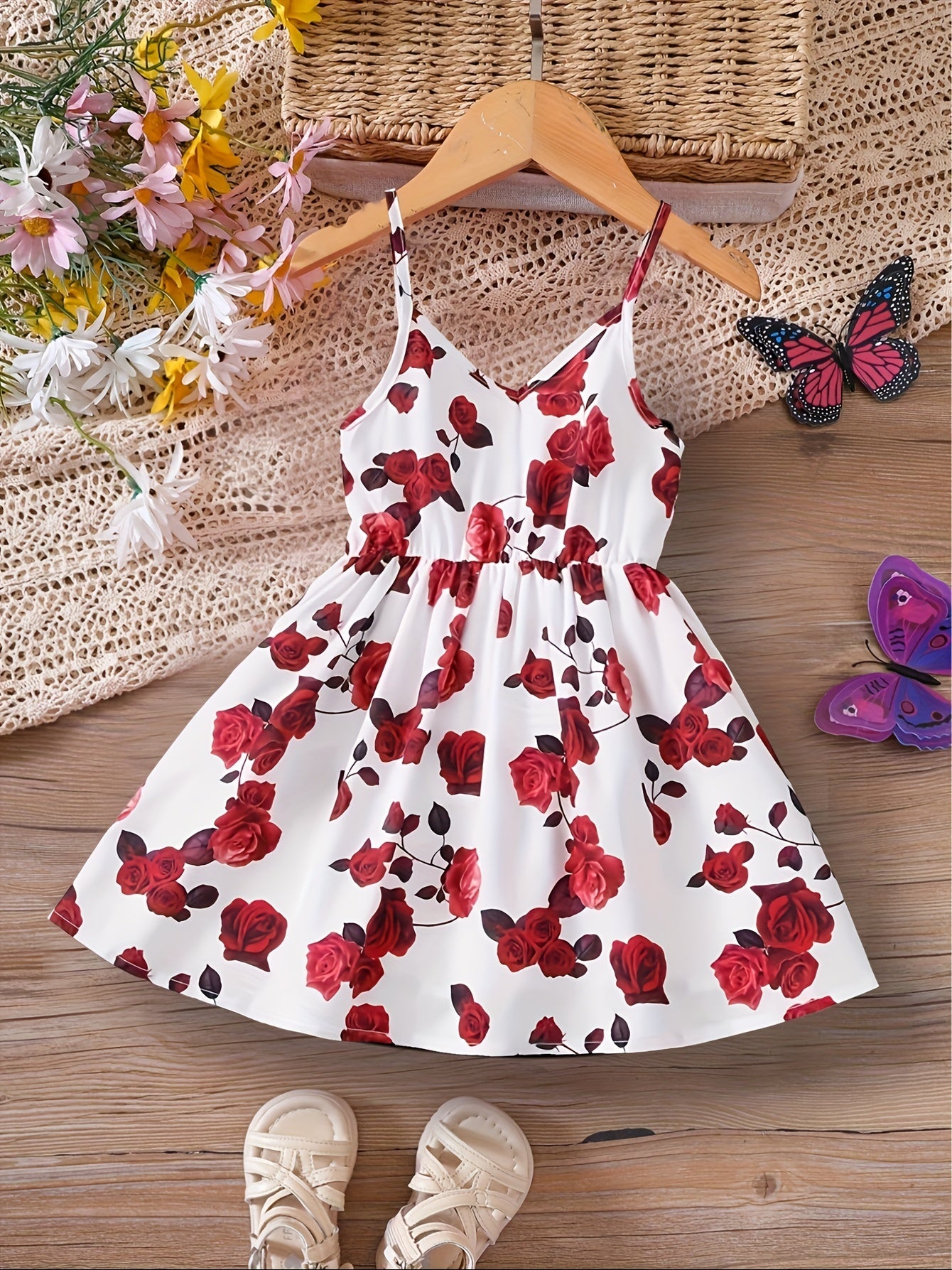 Baby Girl Flower Print Strap Dress